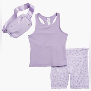 NWT 90 Degree By Reflex kids’ Tank Shorts Belt Fanny Bag set S (7-8) Purple Rose